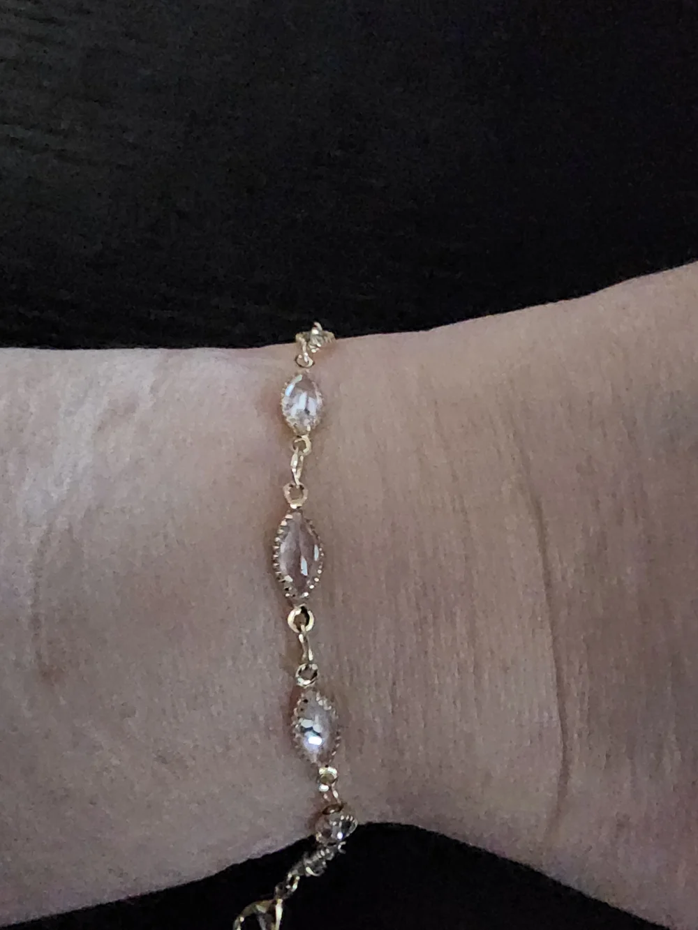 Delicate Gold-Link Bracelet with Clear Marquise Stones